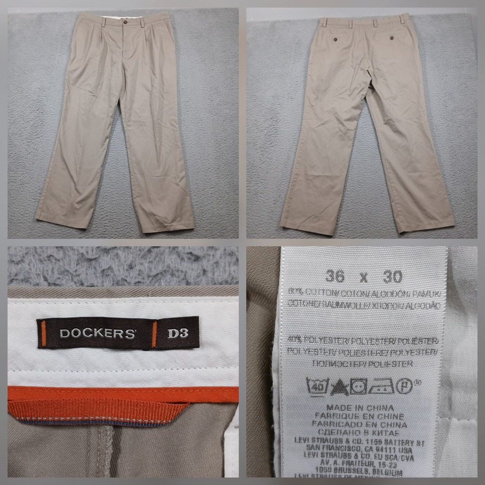 Dockers D3 Mens Classic Fit Chino Pants 36x30 Khaki Cotton Blend